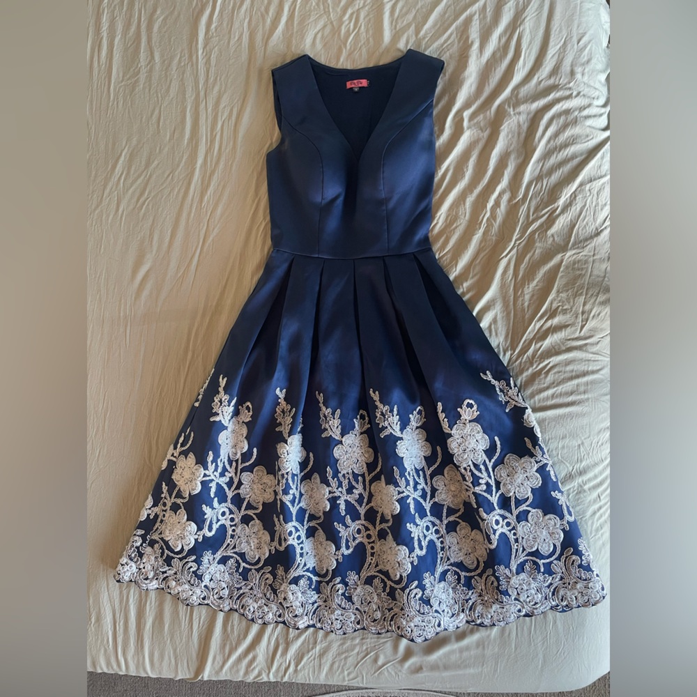 Chi Chi London Navy Tea Length Dress